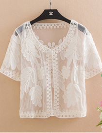 Fashion White Transparent Lace Embroidered Cardigan Sunscreen