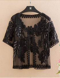 Fashion Black Transparent Lace Embroidered Cardigan Sunscreen