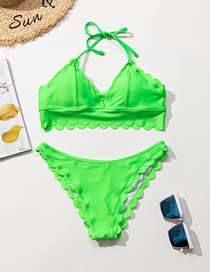 Fashion Fluorescent Green Flower Side Halterneck Split Swimsuit