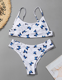 Fashion Blue Butterfly Butterfly Print Split Swimsuit