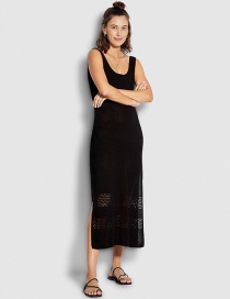 Fashion Black Knitted Hollow Vest Skirt