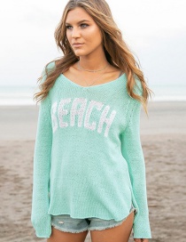 Fashion Light Green Knitted Long-sleeved Blouse