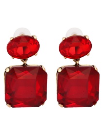 Fashion Red Alloy Diamond Square Glass Diamond Earrings