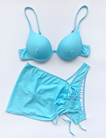 Fashion Sky Blue Three-piece Solid Color Drawstring Swimsuit