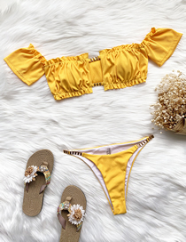Fashion Pure Yellow Solid Color One-shoulder Split Swimsuit With Wooden Ears
