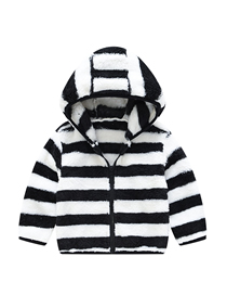 Fashion Black And White Stripes Children's Striped Hooded Plush Jacket