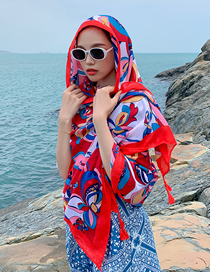 Fashion Red Cotton And Linen Print Sunscreen Shawl