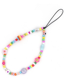 Fashion Color Imitation Pearl Rice Bead Beaded Soft Pottery Smiley Phone Lanyard
