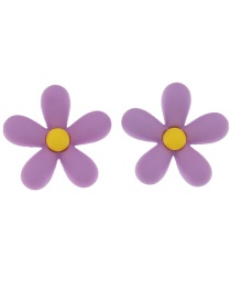 Fashion Purple Resin Three-dimensional Flower Earrings