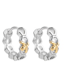 Fashion Silver A20-2-2-2 Multilateral Hollow Honeycomb C-shaped Earrings
