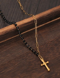 Fashion Cross Rice Bead Necklace Stainless Steel Rice Bead Stitching Peach Heart Cross Necklace