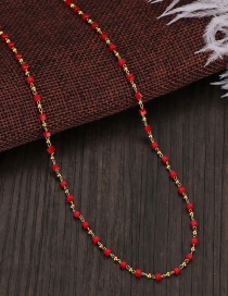 Fashion Square Rice Beads Red Stainless Steel Rice Beads Beaded Necklace