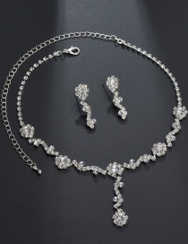 Fashion Steel Color Full Diamond Rose Tassel Necklace Earrings Set