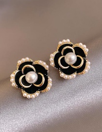 Fashion White+black Black Rose Pearl Stud Earrings