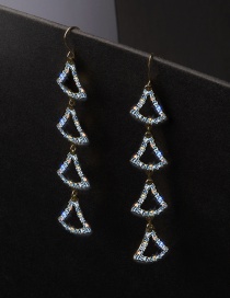 Fashion Silver Color Fan-shaped Long Tassel Full Diamond Earrings