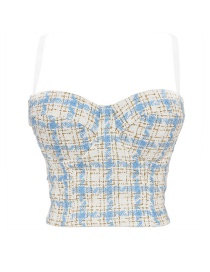 Fashion Light Blue Houndstooth Grace Chain Link Flower Camisole