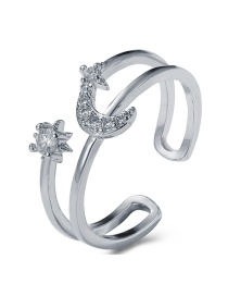 Fashion Silver Color Stars And Moon Double Open Ring