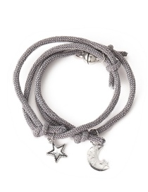 Fashion Gray Moon And Stars Braided Bracelet