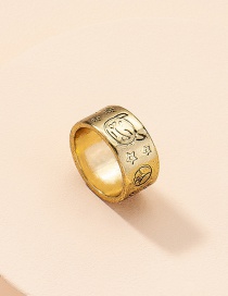 Fashion Vintage Gold Metallic Printed Wide Brim Ring
