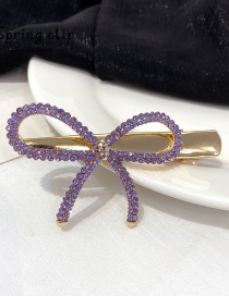 Fashion Purple Rhinestone Bow Hairpin