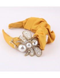 Fashion Yellow Imitation Pearl Folds Diamond Headband