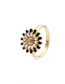 Fashion Cr010343dx Black And White Daisy Little Daisy Dripping Open Ring