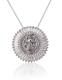 Fashion Platinum Plated Oval Portrait Necklace With Gold-plated Diamonds