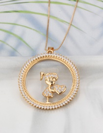 Fashion Gold-plated Girl White Zirconium Round Hollow Portrait Diamond Necklace