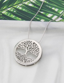 Fashion Platinum Plated Diamond Round Tree Of Life Necklace