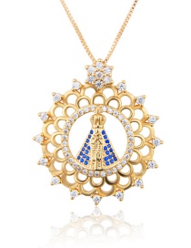 Collar Virgen Redondo Hueco De Diamantes Con Baño De Oro Y Circonitas