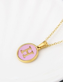 Fashion Pink-h Titanium Steel Round Pink Bottom 26 Letter Necklace