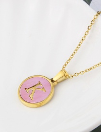 Fashion Pink-k Titanium Steel Round Pink Bottom 26 Letter Necklace