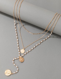 Fashion 8697 Beauty Head Disc Y-shaped Multilayer Necklace