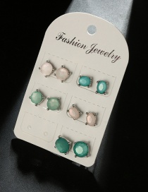 Fashion 2024 5-piece Geometric Circle Inlaid Acrylic Alloy Earrings