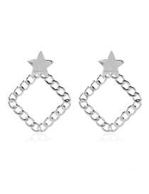 Fashion Silver Color Square Five-pointed Star Stud Earrings