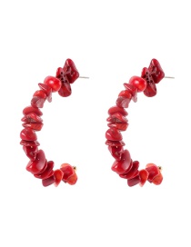 Fashion Red Crushed Stone C-shaped Earrings