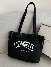 Fashion Black Large Capacity Letter Drawstring Shoulder Bag
