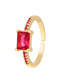 Fashion Red Copper Inlaid Zircon Square Ring