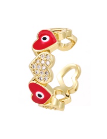 Fashion Red Copper Inlaid Zircon Drop Oil Love Heart Ring