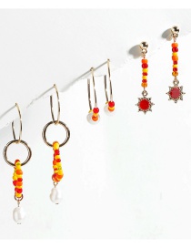Fashion A2011 3 Pairs Of Asymmetrical Beaded Flower Earrings