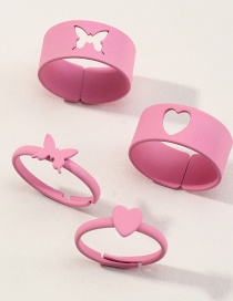 Fashion Pink Love Butterfly Ring 4 Piece Set