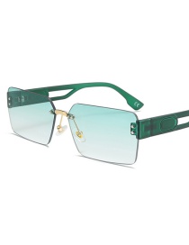 Fashion Gradient Green Square Sunglasses With Cutout Temples