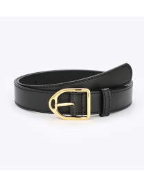 Fashion Black Leather Belt With Gold Buckle