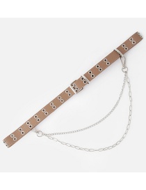 Fashion Khaki Double Row Hole Pin Buckle Chain Belt