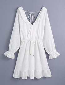 Fashion White Bubble Check V-neck Halter Strap Dress
