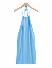 Fashion Blue Solid Color Halterneck Cutout Dress