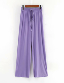 Fashion Purple Solid Color Drape Straight-leg Trousers With Tie
