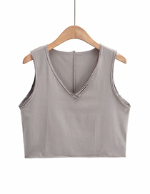 Fashion Light Gray Solid Color V-neck Frayed Vest