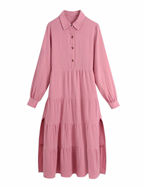 Fashion Pink Solid-color Lapel Split Shirt Dress