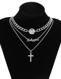 Fashion White K 1269 Cross Diamond Letter Set Necklace